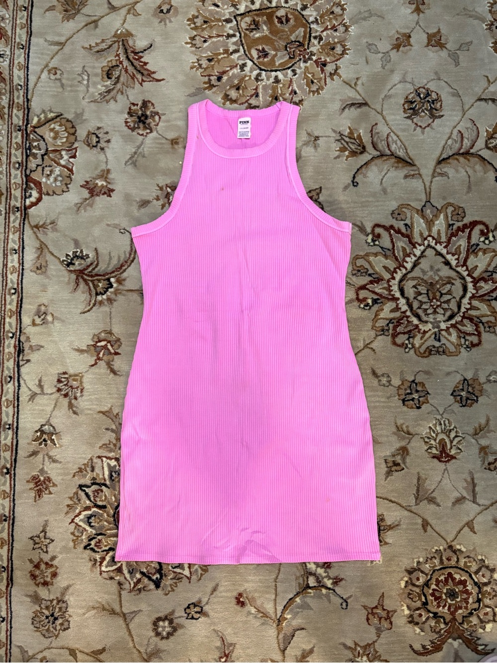 Crew Neck Pink Ribbed Sweater dress